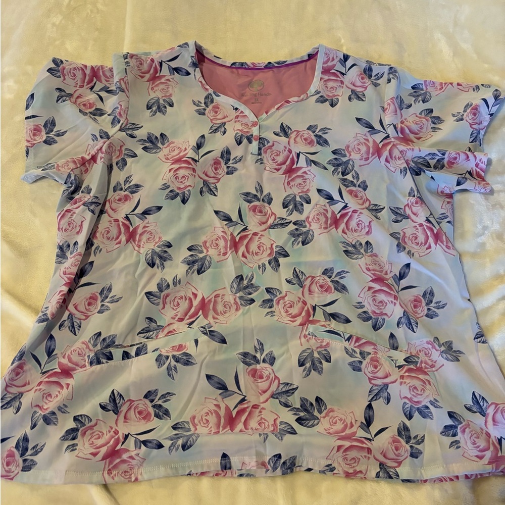 Floral Print Women's Top - Pink and Blue